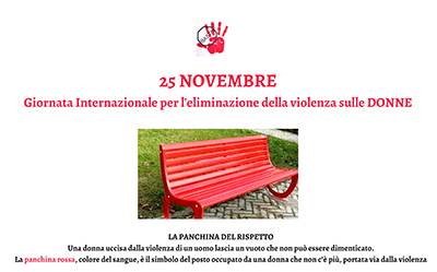 La Panchina del rispetto – Momento di riflessione in occasione della Giornata internazionale per l’eliminazione della violenza contro le donne 2022